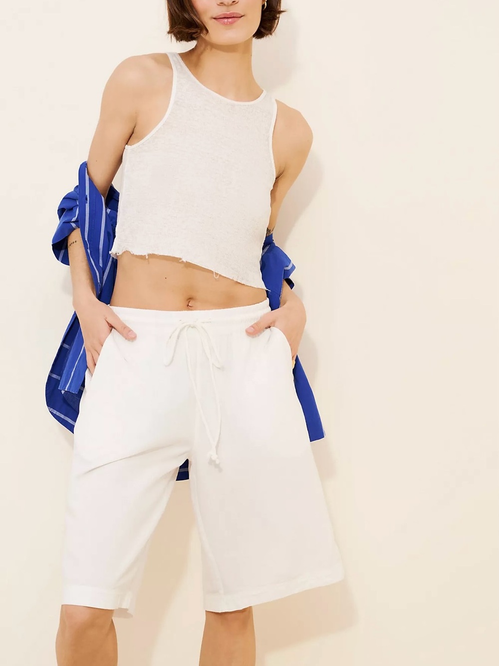 Free People Saylor Popin White Cotton Bermuda Shorts Size Small NWT